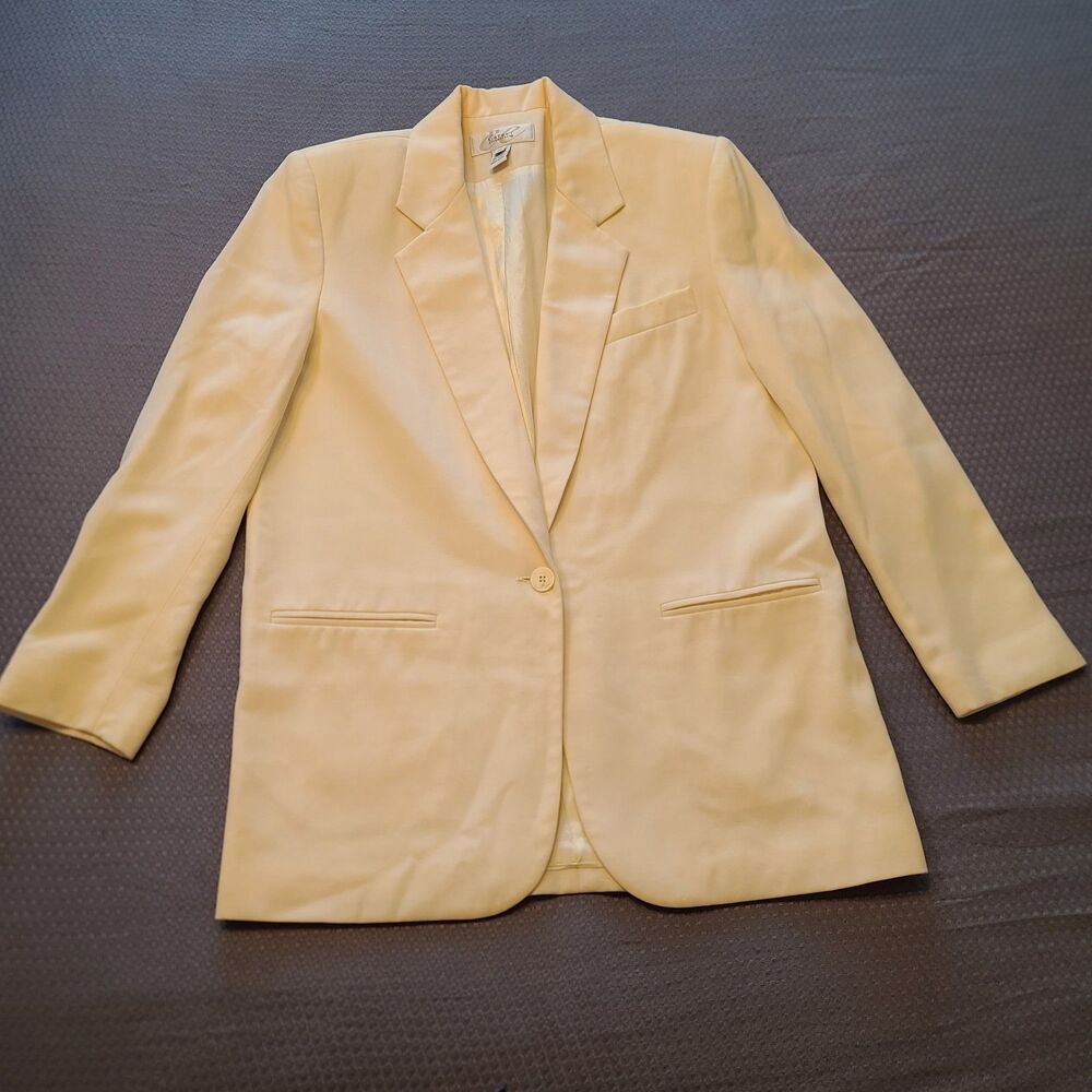 Vintage Careers Essential Blazer Sz 10 White 100% Wool Single Button Pockets